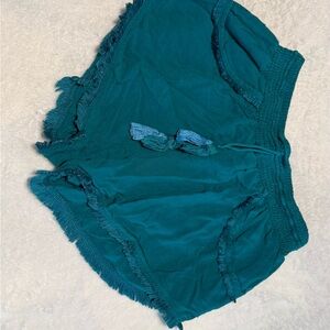 Teal Fringe Shorts